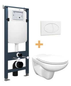 Linie Rino Hangtoilet Glanzend Wit Open Spoelrand En Luxe Wc-bril Met Linie Ilana Inbouwreservoir En Bedieningspaneel