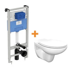 Linie Rino Hangtoilet Glanzend Wit Open Spoelrand Met Ideal Standard ProSys Inbouwreservoir