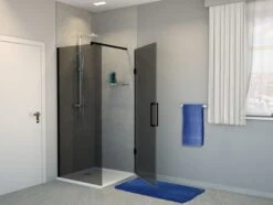 Balmani Modular Hoekdouche Met Deur 80 X 200 Cm Rookglas Mat Zwart Profiel