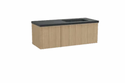 Balmani Forma Zwevend Badkamermeubel 135 X 55 Cm Natuur Eik Met Napoli Asymmetrisch Rechtse Wastafel In Graniet Graniet Zwart Verticale Asymmetrische Ronde Ribbel