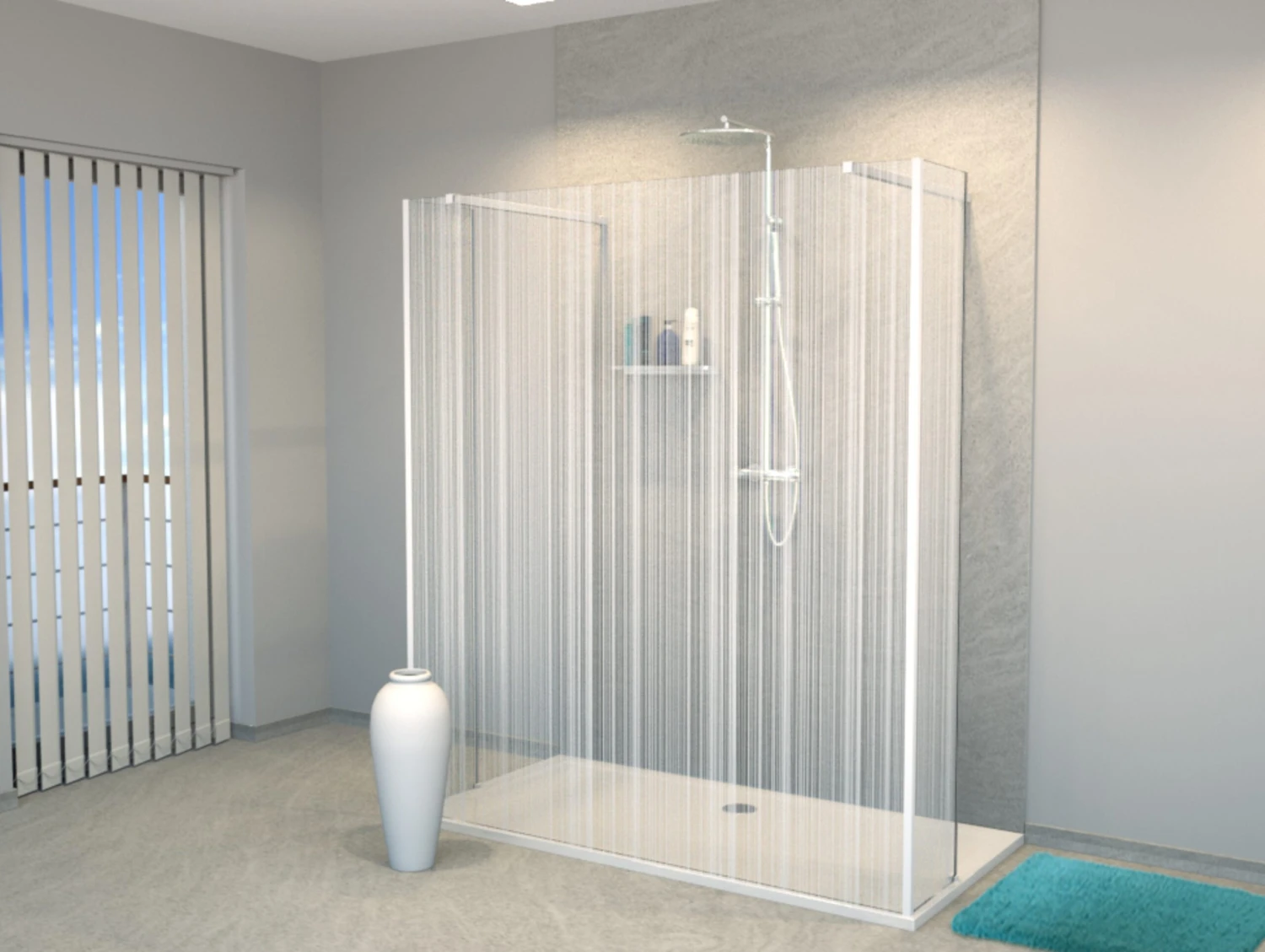 Balmani Modular Inloopdouche Met Vrijstaande Wand En Vast Paneel 180 X 200 Cm Barcode Wit Glas Mat Wit Profiel