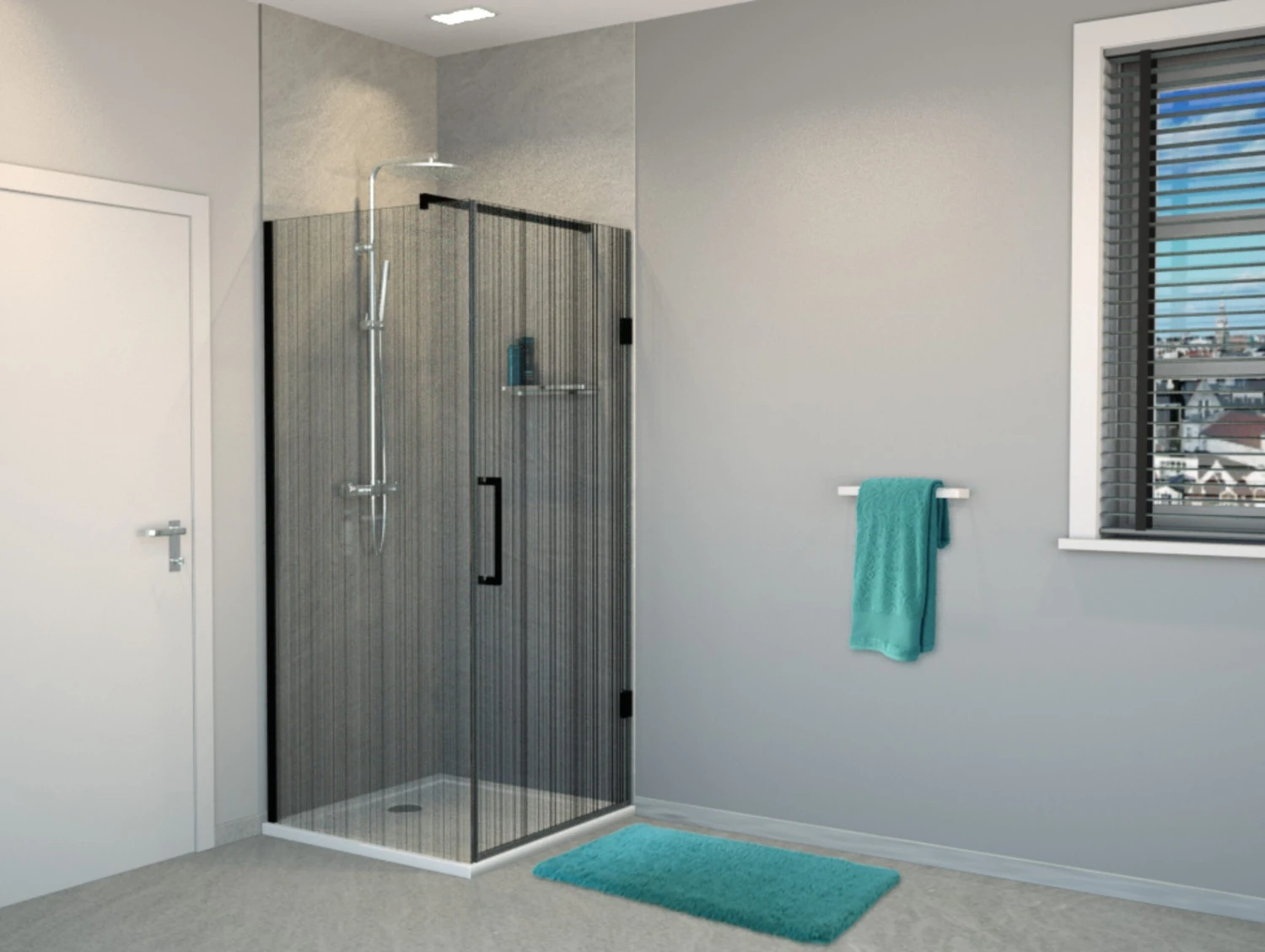 Balmani Modular Hoekdouche Met Deur 80 X 200 Cm Barcode Zwart Glas Mat Zwart Profiel - Afbeelding 2