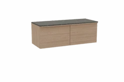 Balmani Forma Zwevend Badkamermeubel 135 X 55 Cm Natuur Eik Met Stretto Enkel Of Dubbel Tablet In Marmer Pietra Grey Horizontale Symmetrische Rechte Ribbel