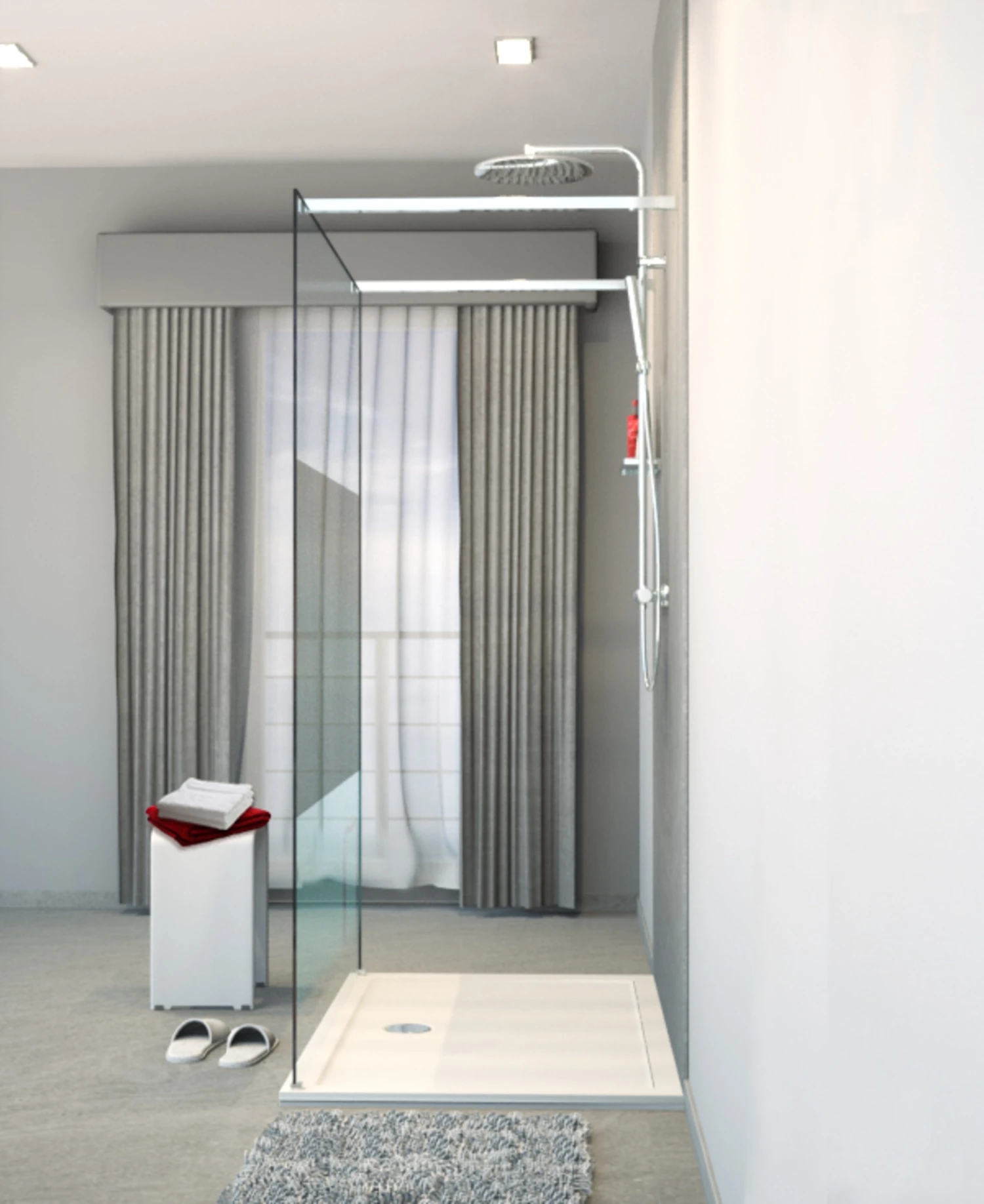 Balmani Modular Inloopdouche Met Vrijstaande Wand 120 X 200 Cm Helder Glas Met Matte Strook Glanzend Chroom Profiel - Afbeelding 2