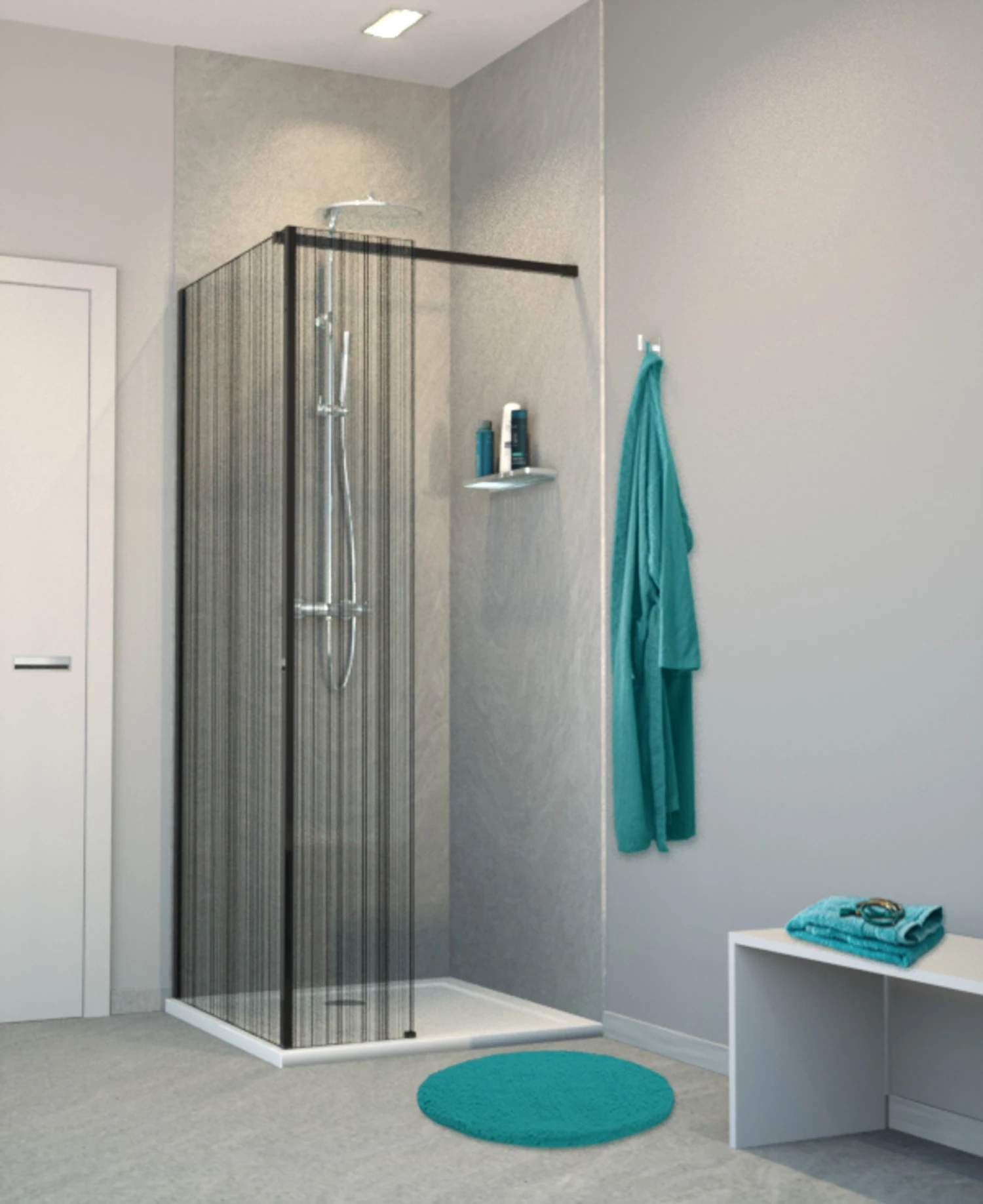 Balmani Modular Inloopdouche Met Vaste Zijwand 80 X 200 Cm Barcode Zwart Glas Mat Zwart Profiel - Afbeelding 2