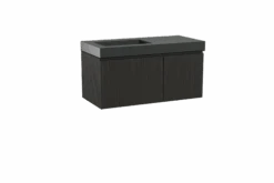 Storke Ribs Zwevend Badkamermeubel 110 X 52 Cm Zwarte Eik Met Scuro High Asymmetrisch Linkse Wastafel In Kwarts Mat Zwart Verticale Asymmetrische Rechte Ribbel