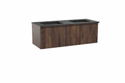 Balmani Forma Zwevend Badkamermeubel 135 X 55 Cm Amerikaanse Notelaar Met Tablo Facetta Dubbele Wastafel In Graniet Graniet Zwart Verticale Symmetrische Rechte Ribbel