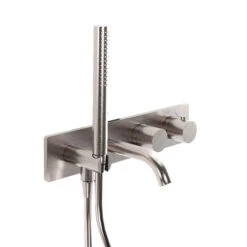 Blaufoss Round Inbouw Badkraan Thermostatisch Met Handdouche Brushed CoolMetal Incl. Inbouwelement