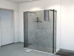 Balmani Modular Inloopdouche Met Vrijstaande Wand En Vast Paneel 180 X 200 Cm Linnen Zwart Glas Mat Zwart Profiel
