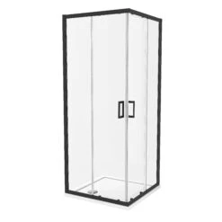 Luca Varess Vidor Douchehoek Met Hoekinstap En 2 Schuifdeuren 80 X 80 Cm Helder Glas Mat Zwart Profiel