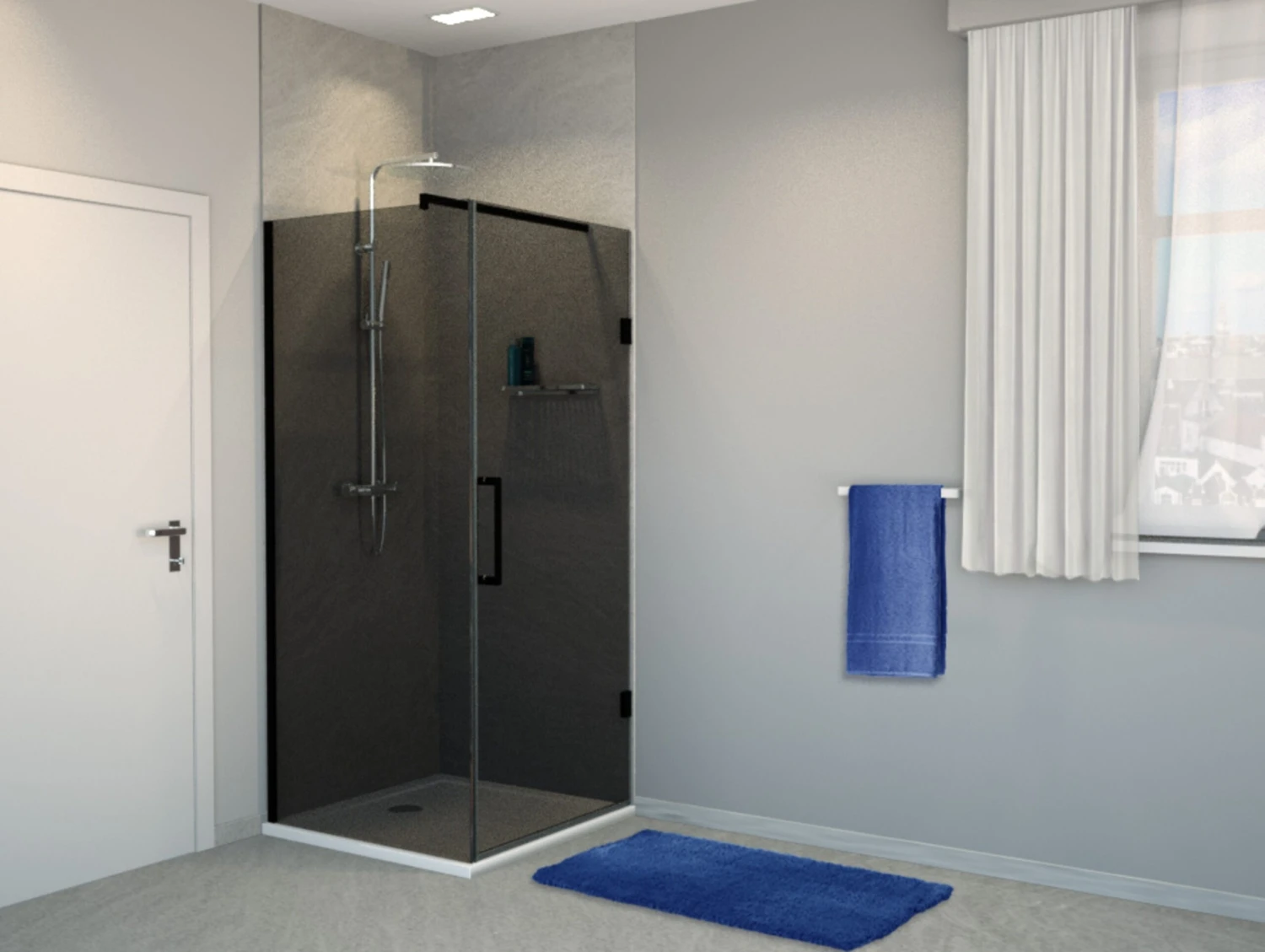 Balmani Modular Hoekdouche Met Deur 80 X 200 Cm Rookglas Mat Zwart Profiel - Afbeelding 2