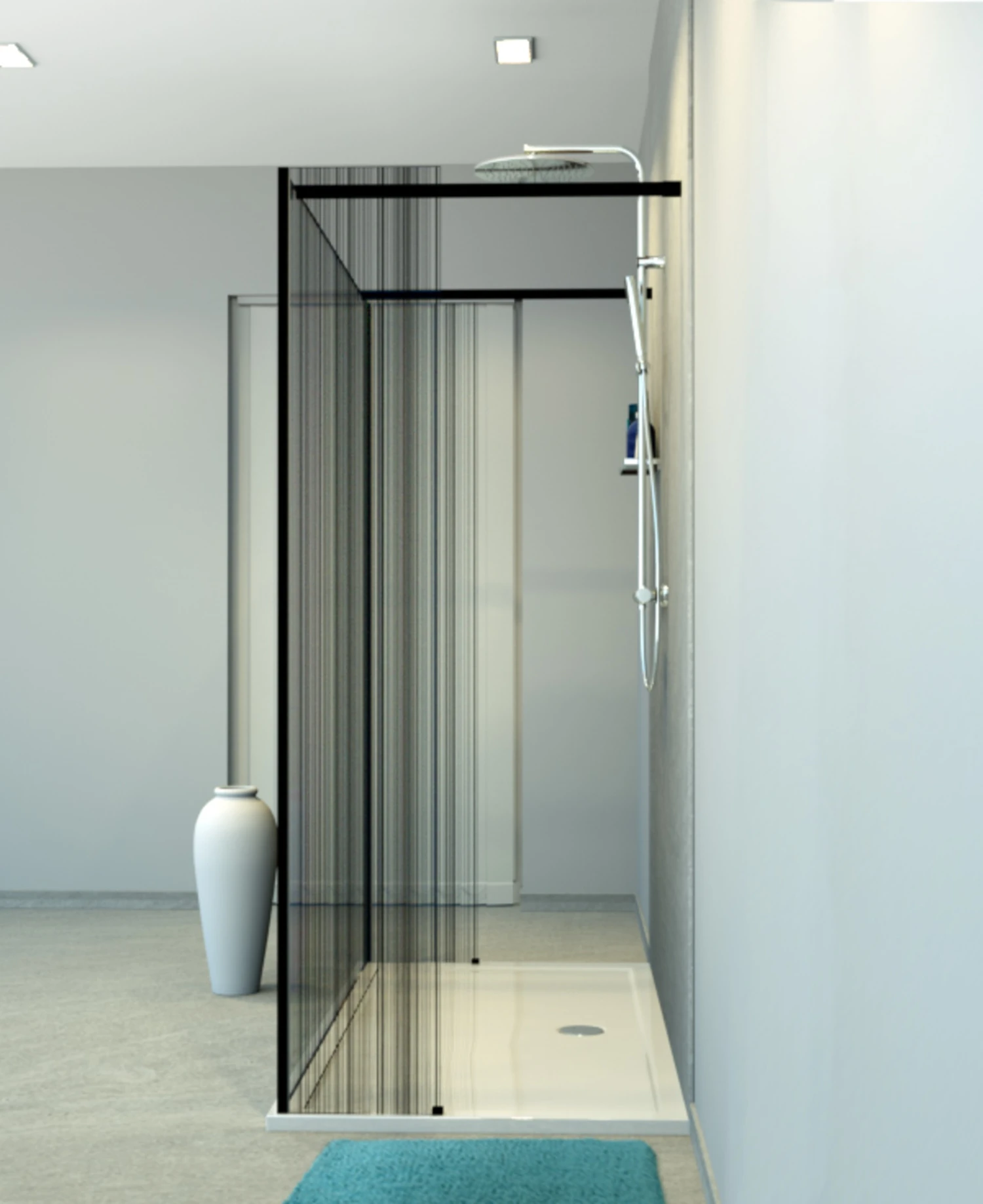 Balmani Modular Inloopdouche Met Vrijstaande Wand En Vast Paneel 180 X 200 Cm Barcode Zwart Glas Mat Zwart Profiel - Afbeelding 2