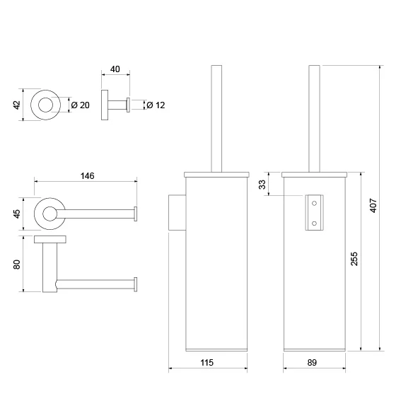 Blaufoss Harmony Wc-accessoireset Mat Zwart 3 Blaufoss Harmony Wc-accessoireset Mat Zwart - Afbeelding 3