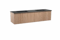 Balmani Forma Zwevend Badkamermeubel 180 X 55 Cm Natuur Eik Met Tablo Facetta Dubbele Wastafel In Graniet Graniet Zwart Verticale Symmetrische Rechte Ribbel