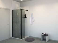 Balmani Modular Inloopdouche Met Vaste Zijwand 80 X 200 Cm Linnen Zwart Glas Mat Zwart Profiel