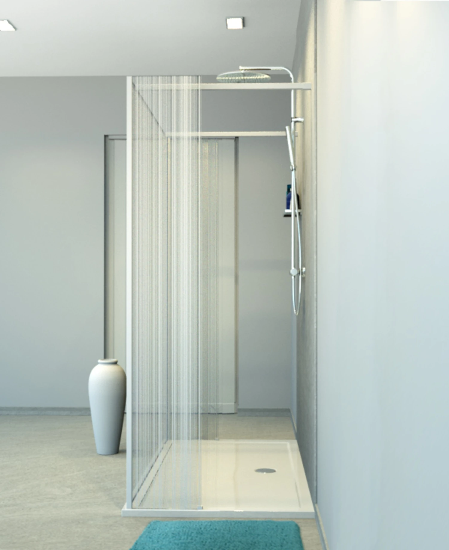 Balmani Modular Inloopdouche Met Vrijstaande Wand En Vast Paneel 180 X 200 Cm Barcode Wit Glas Mat Wit Profiel - Afbeelding 2