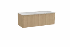 Balmani Forma Zwevend Badkamermeubel 135 X 55 Cm Natuur Eik Met Tablo Oval Asymmetrisch Rechtse Wastafel In Solid Surface Mat Wit Verticale Asymmetrische Ronde Ribbel