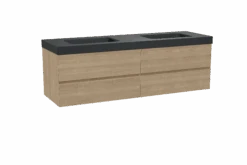 Balmani Mitra Zwevend Badkamermeubel 180 X 55 Cm Fineer Natuur Eik Met Napoli Dubbele Wastafel In Graniet