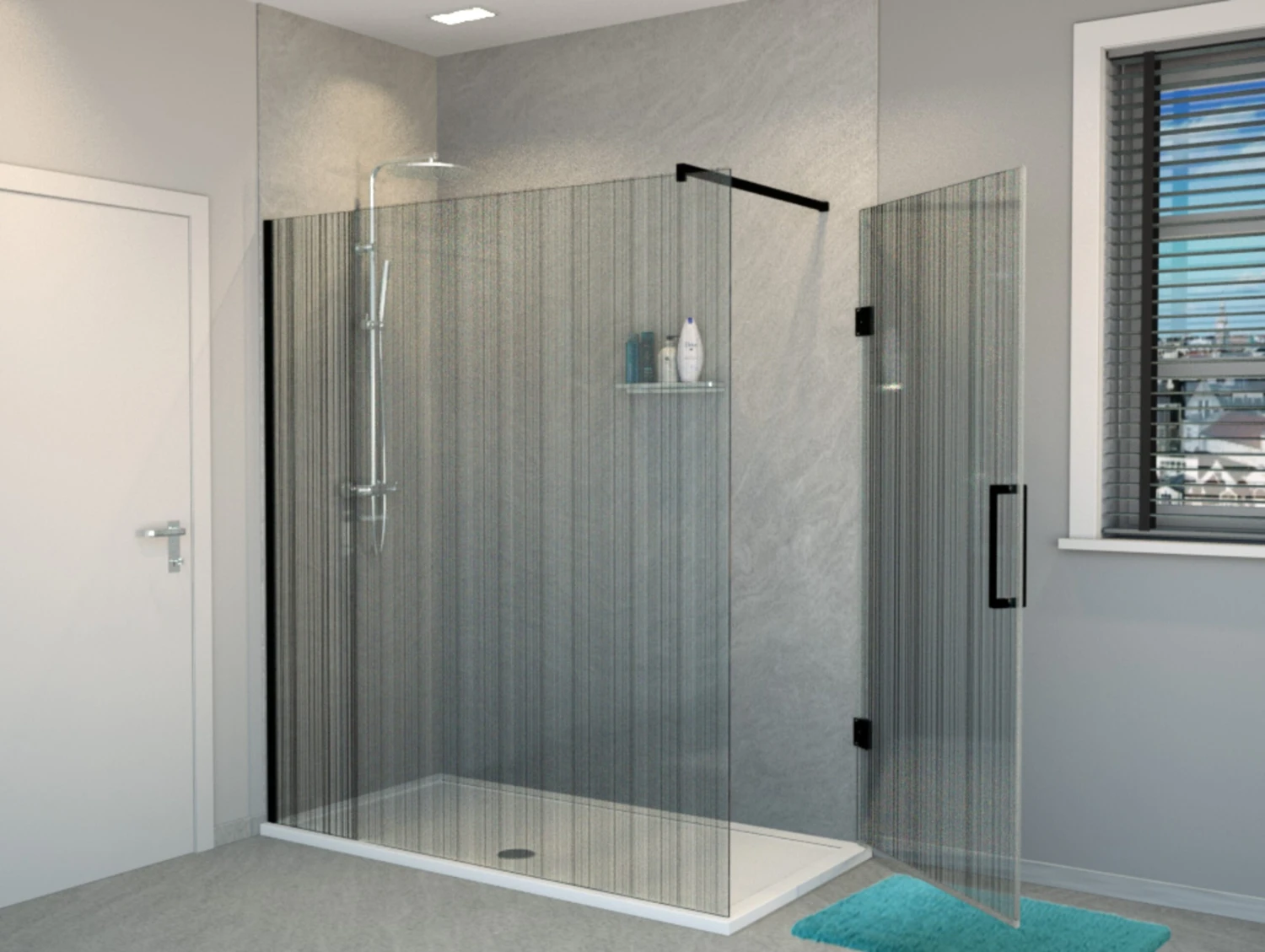 Balmani Modular Hoekdouche Met Deur 180 X 200 Cm Barcode Zwart Glas Mat Zwart Profiel