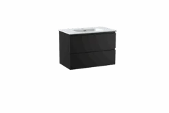 Linie Lado Zwevend Badkamermeubel 80 X 46 Cm Mat Zwart Met Baro Enkele Wastafel In Porselein