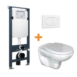 Linie Rino Hangtoilet Glanzend Wit Open Spoelrand Met Linie Ilana Inbouwreservoir En Bedieningspaneel