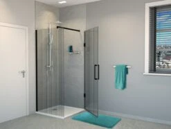 Balmani Modular Hoekdouche Met Deur 80 X 200 Cm Barcode Zwart Glas Mat Zwart Profiel