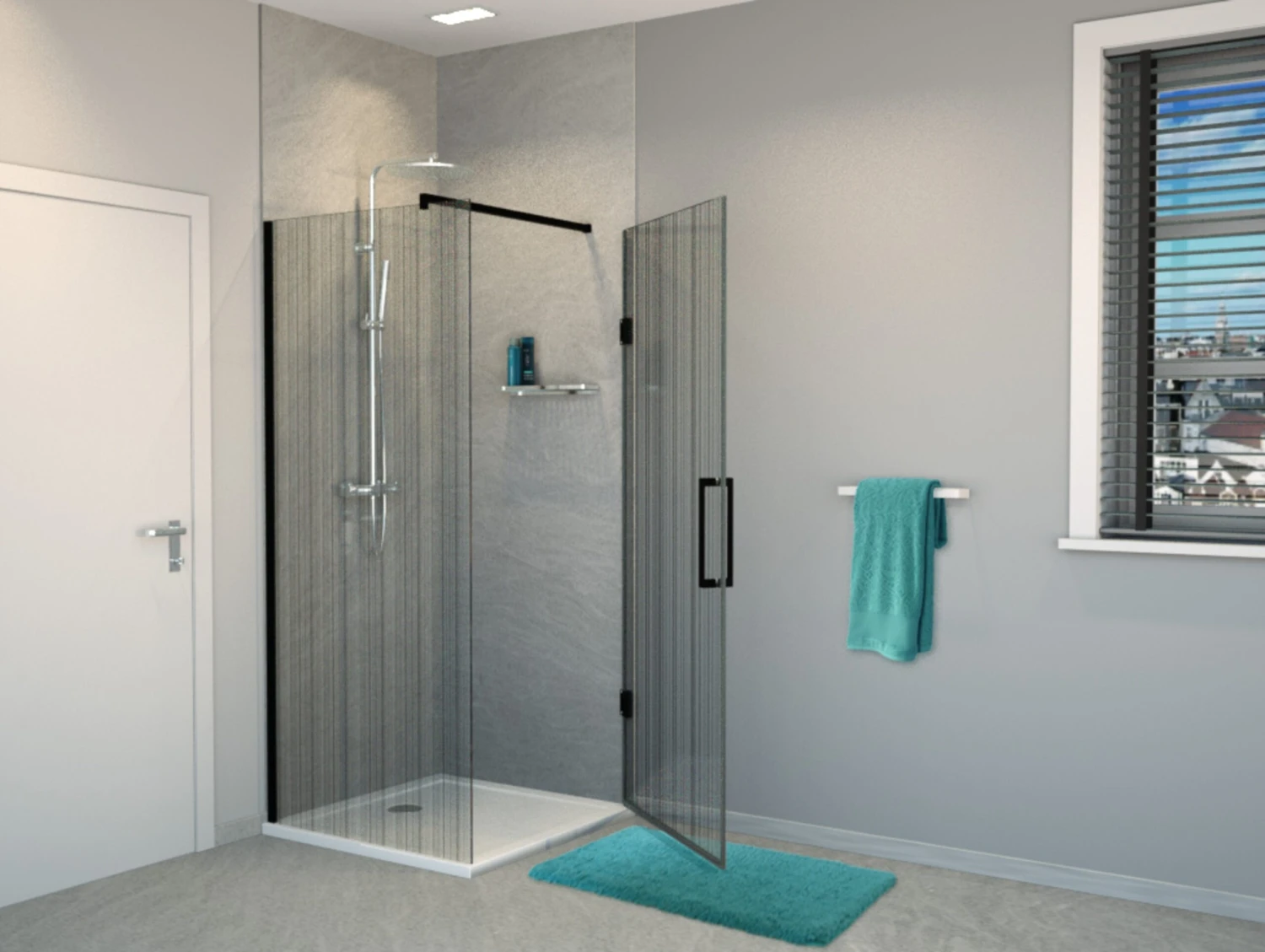 Balmani Modular Hoekdouche Met Deur 80 X 200 Cm Barcode Zwart Glas Mat Zwart Profiel