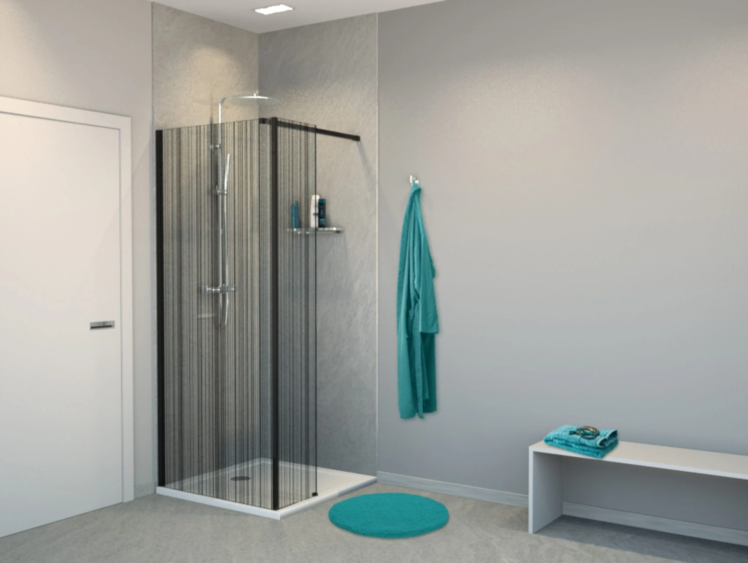 Balmani Modular Inloopdouche Met Vaste Zijwand 80 X 200 Cm Barcode Zwart Glas Mat Zwart Profiel