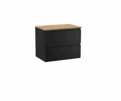 Linie Lado Zwevend Badkamermeubel 70 X 46 Cm Mat Zwart Met Lado Enkel Tablet In Natuur Eiken Melamine