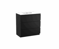 Linie Lado Staand80 X 46 Cm Mat Zwart Met Vano Enkele Wastafel In Composietmarmer