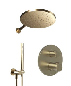 BLAUFOSS Smartbox Round Thermostatische Kraan Inbouw Regendoucheset Met Regendouchekop 30 Cm Brushed Champagne Gold