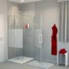 Balmani Modular Hoekdouche Met Deur 80 X 200 Cm Helder Glas Met Matte Strook Glanzend Chroom Profiel