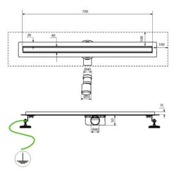 Linie Douchegoot 70 Cm Geborsteld Inox -Badkamerwinkel abea92fc58bed606d1a6cdf74ee2537b66a65396 69477 69478 technische tekening 1