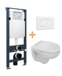 Linie Vido Hangtoilet Glanzend Wit Met Linie Ilana Inbouwreservoir En Bedieningspaneel