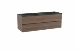 Storke Edge Zwevend Badkamermeubel 150 X 52 Cm Notelaar Met Scuro Dubbele Wastafel In Mat Kwarts