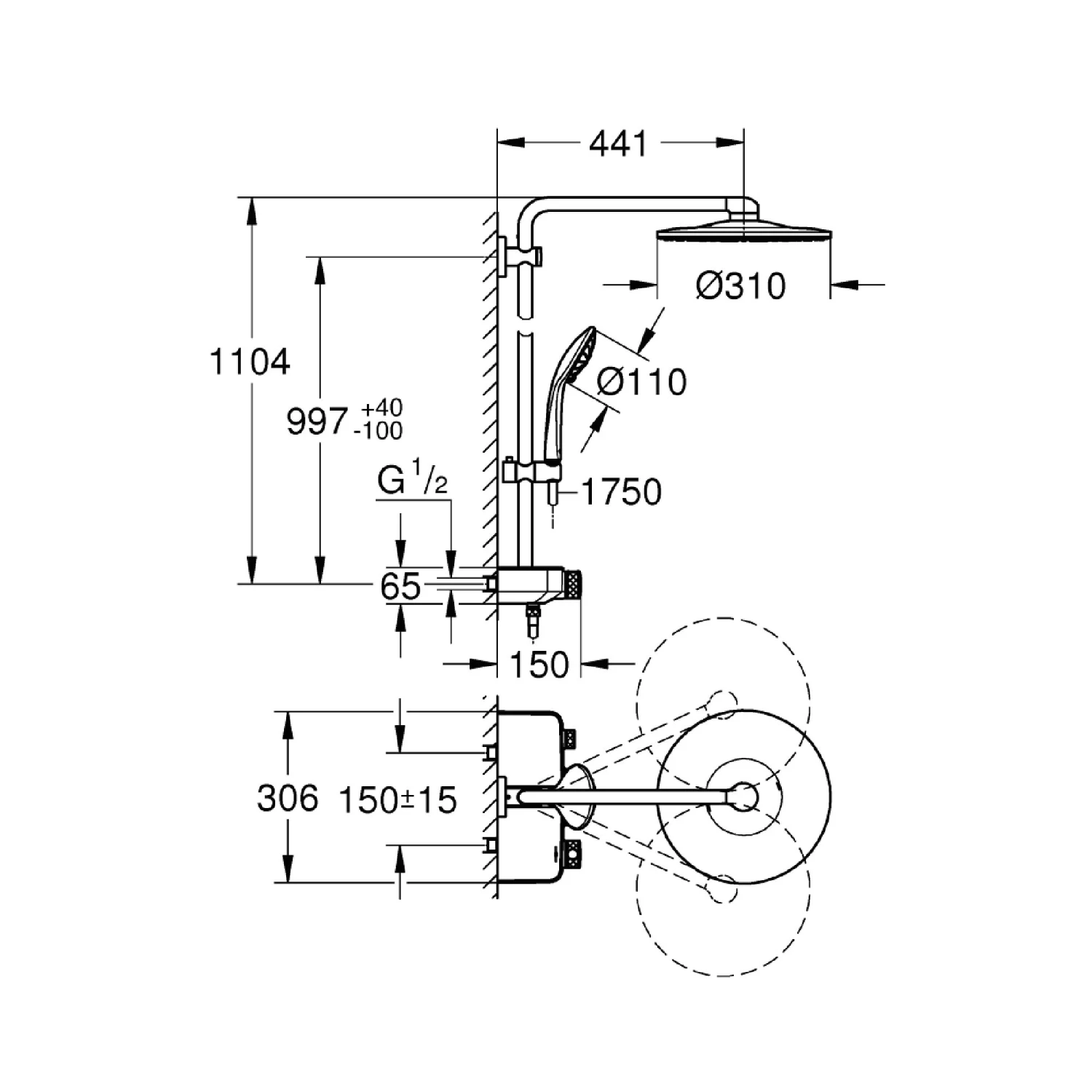 Grohe Euphoria Smartcontrol System 310 Duo Regendoucheset Thermostatisch Chroom 2 Grohe Euphoria Smartcontrol System 310 Duo Regendoucheset Thermostatisch Chroom - Afbeelding 2