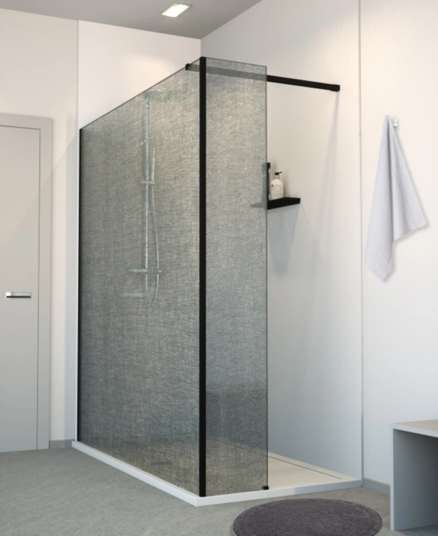 Balmani Modular Inloopdouche Met Vaste Zijwand 180 X 200 Cm Linnen Zwart Glas Mat Zwart Profiel - Afbeelding 2