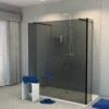 Balmani Modular Inloopdouche Met Vrijstaande Wand En Vast Paneel 160 X 200 Cm Rookglas Mat Zwart Profiel