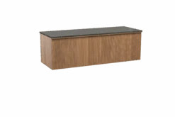 Balmani Forma Zwevend Badkamermeubel 150 X 55 Cm Teak Met Stretto Enkel Of Dubbel Tablet In Marmer Pietra Grey Verticale Symmetrische Rechte Ribbel