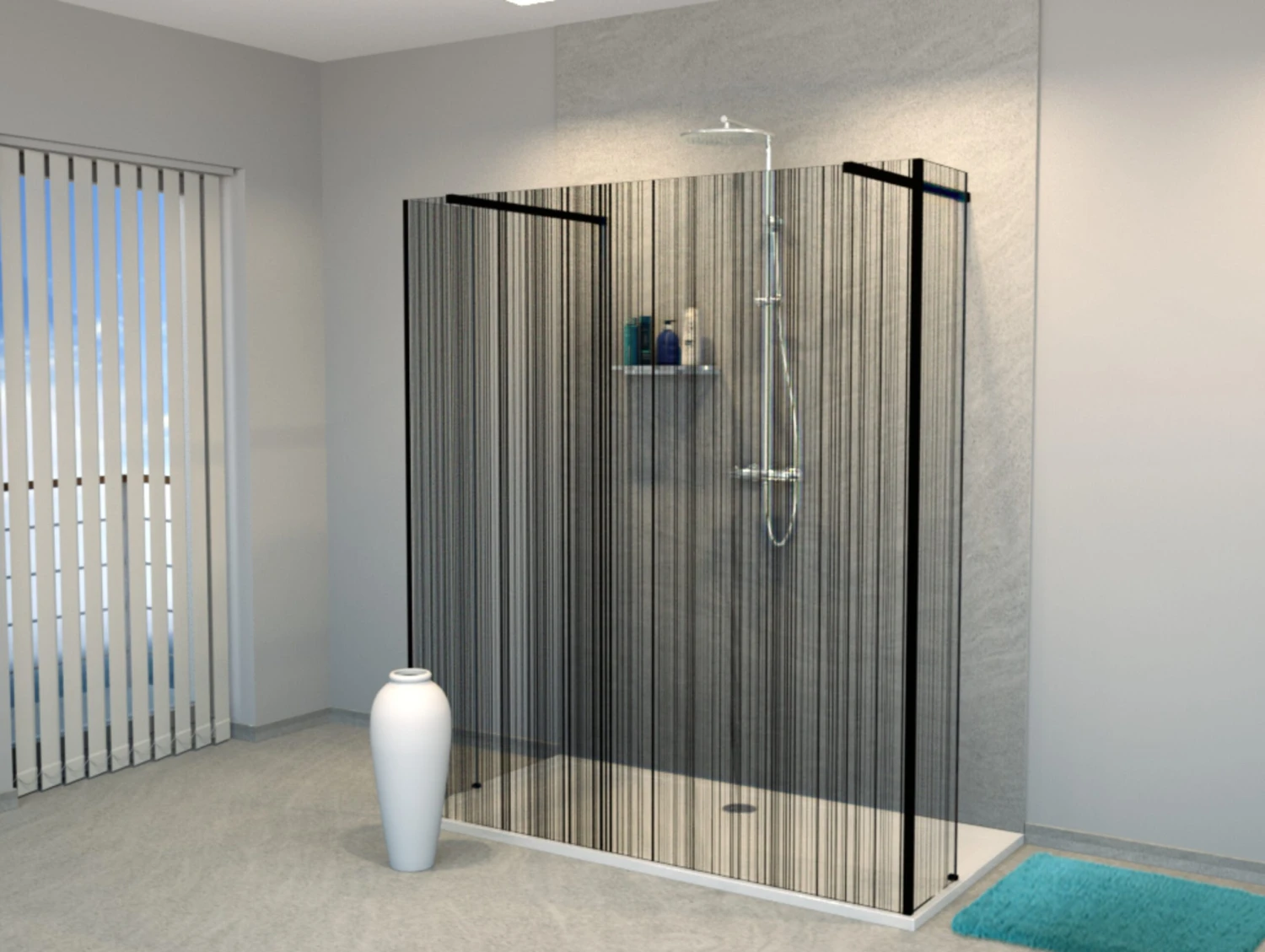 Balmani Modular Inloopdouche Met Vrijstaande Wand En Vast Paneel 180 X 200 Cm Barcode Zwart Glas Mat Zwart Profiel