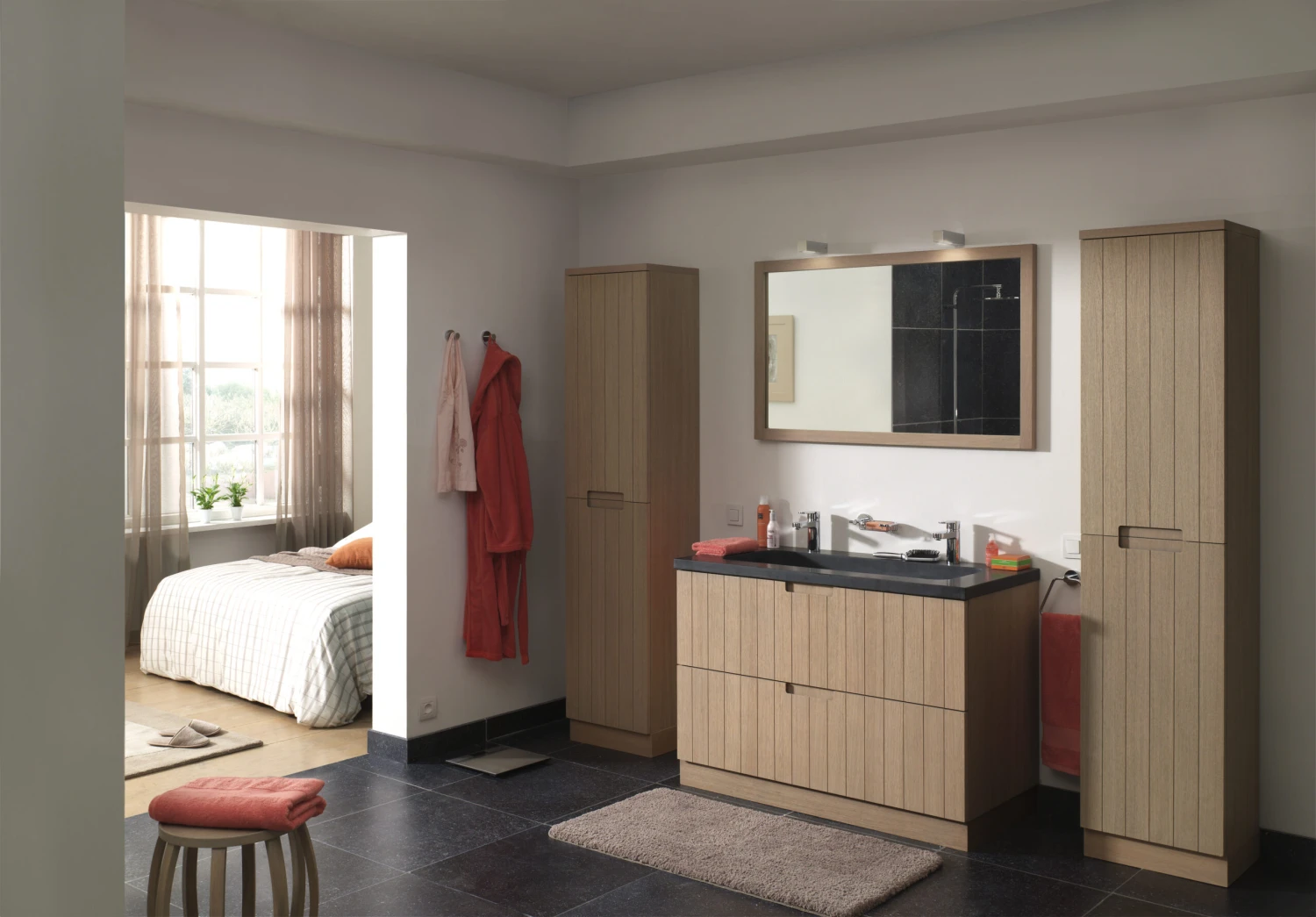 Balmani Adagio Staande Badkamerkast Verweerde Eik 45 X 35 X 197 Cm - Afbeelding 4