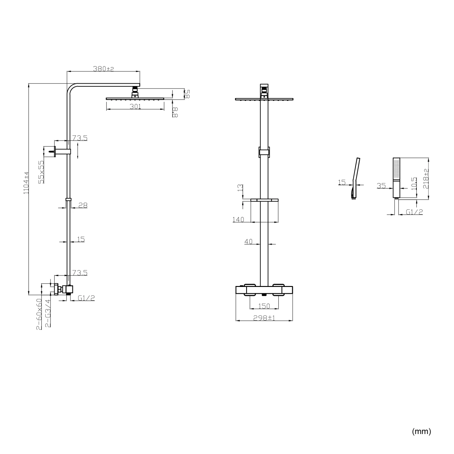 Blaufoss Square 300 Regendoucheset Mat Zwart 3 Blaufoss Square 300 Regendoucheset Mat Zwart - Afbeelding 3