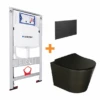 Luca Varess Spirello Hangtoilet Mat Zwart En Fino Wc-bril Met Geberit UP320 Inbouwreservoir Met Burda Wc-elementen Luca Varess Perola Bedieningspaneel Mat Zwart