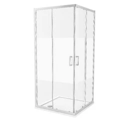 Luca Varess Vidor Douchehoek Met Hoekinstap En 2 Schuifdeuren 90 X 90 Cm Helder Glas Met Matte Strook Glanzend Chroom Profiel